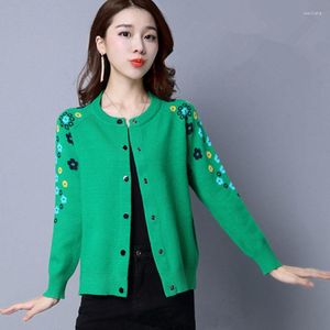 Women's Knits Chic Embroidery Short Knitted Cardigan Women Korean Style Single-breasted Sweater Coat Casual Loose Big Size Knit Jacket