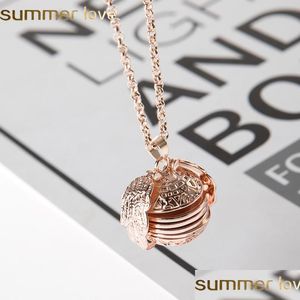 Pendant Necklaces 4 Color Angel Wings Living Memory Floating Locket Necklace Magic Mti-Layer Folding Family Po Gift For Baby Drop Del Dhizr