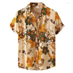 Freizeithemden für Herren, Grafik-T-Shirt für Herren, Herren, Sommer, Hawaii-Blumendruck, kurzärmelig, Umlegekragen, dünn, schwarz, Stehkragen, Arbeit