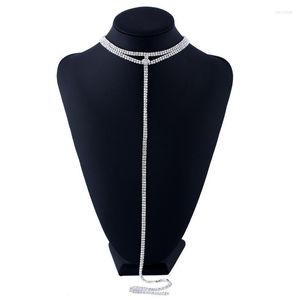 Halsband Mode Luxus Strass Für Frauen Party Hochzeit Schmuck Silber Farbe Lange Kette Quaste Collier Femme Bijoux