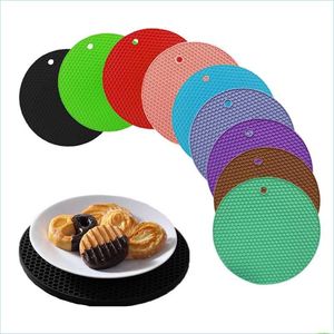 Mats Pads Sile Pot Mat Round Holder Heat Resistant Baking Rest Pad Sottobicchieri per tazze Tavolo antiscivolo Tovaglietta Accessori per la cucina Drop Del Dhr0N