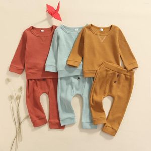 Clothing Sets 2022 Winter Baby Girl Clothes Set Tops Buttons Pants Suit Round Neck Long Sleeve Solid Color Loose Shirt Trousers 6-24M