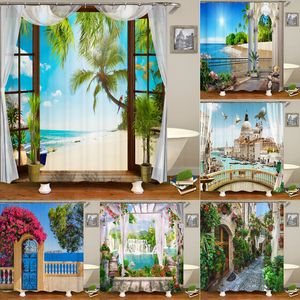 Shower Curtains European landscape Waterproof Bathroom Polyester Fabric 3d Printed With Hooks Screen 220922