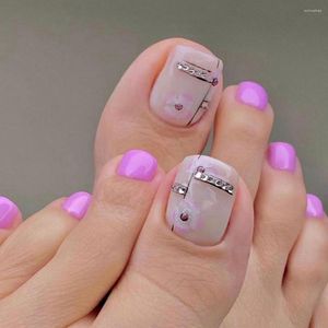 False Nails Press on 2022 Summer Flower Rhinestones Toenail Glitter Feet Nail Sticker