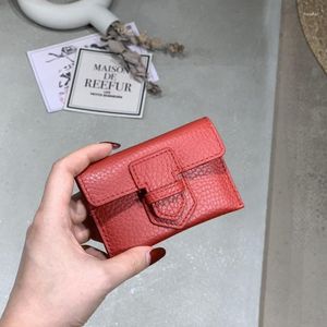 Card Holders Genuine Leather Women Wallet Minimalism Small Purse Cowhide Business Cards Candy Color Girl Slim Lipstick Bag