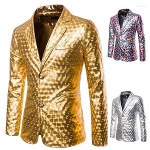 Męskie garnitury męskie menu menu Golden Płaszcz Trend Trend Blezer Performted Fited Jacket Srebrny kostium nocny klub nocny Slim Male Classic