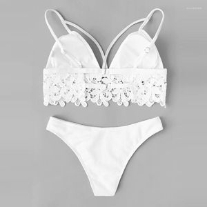 Menas de banho feminina Feminina 2022 Terno de natação Moda Lace Cor sólida Sexy pendurada pescoço de biquíni split biquíni feminino tankini