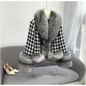 Women's Fur Winter Ladies Scarf Shawl Knitted Warm Batwing Cloak Artificial FurCollar Leather Women Jacket