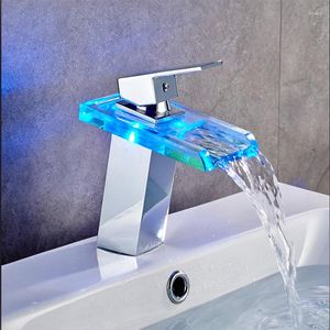 Badezimmer-Waschtischarmaturen Zhang Ji Retro-Kupfer-LED-Wasserhahn mit Temperaturregelung, Farbe des Glases ändert sich je nach Farbe