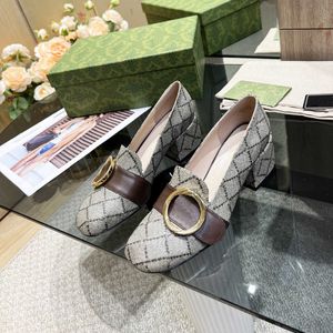 Çift G elbise ayakkabısı Tasarımcı Blondie tıknaz Ayakkabı cunkly blok Topuklar Kadın tekne Ayakkabıları Klasik Orta Topuklu Kadın Deri Metal Düğme düğün loafer'lar
