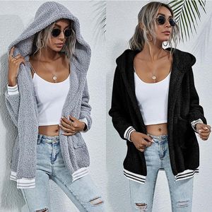 Women's Jackets Fashion Solid Color Cardigan Coat Women's Autumn Winter 2022 Lamb Velvet Long-sleeved Hooded Warm Jacket