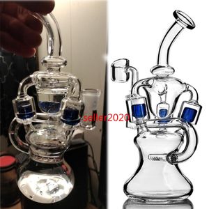 9.4 inchs Klien Recycler Bong Hookahs Heady Glass Oil Pipe Shisha Water Pipes Colored Perc Dab Rigs con 14 mm Banger