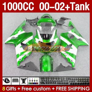 Injektionsmässa tank för Suzuki GSXR 1000 CC 1000cc K2 00-2002 BODY 155NO.64 GSX-R1000 GSXR-1000 GSXR1000 00 01 02 GSX R1000 2001 2002 2002 OEM FAIRING GRÖN VIT