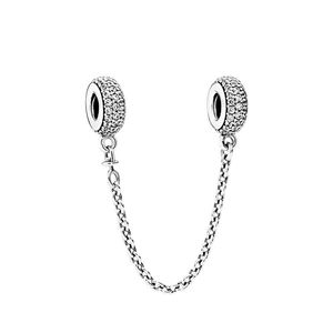 Sparkling Pave 925 Silver Safety Chain Charm Women Jewelry DIY Accessories with Original Box For Pandora Snake Chain Bracelet Bangle Making CZ diamond Charms