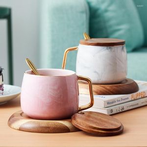 Dinnerware Sets Ceramic Cup & Saucer Marbling Mug Round Tea Coffee Set Creative Shape Couple Black Golden Edge Teacups With Stand