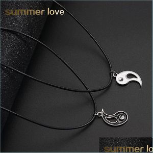 Pendant Necklaces New Black White Splice Gossip Tai Chi Yin Yang Pendant Necklace For Couple Fashion Women Men Leather Rope Jewelry D Dhf53