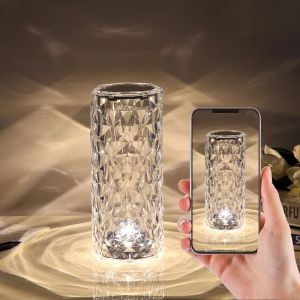 LED Crystal Table Lamp Rose Light Projector 3/16 Colors Touch Adjustable Romantic Diamond Atmosphere USB Night Light