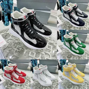 America Cup Sneakers Designer Mens Casual Shoes Leather Patent Flat Trainers Black Mesh Lace-Up Trainer With Box
