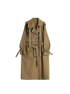 Kadın Trençkotları Kadınlar 2022 Sonbahar Drawstring Tasarım Patchwork Trench Coat Fashion Punk Style Çift Göğüslü Khaki Trench Coats Dış Giyim Feamle G220725