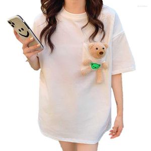 Camisetas para mujeres Camiseta para mujeres 2022 Mujeres de verano Harajuku Cuteo de juguete Real en bolsillo Top de manga corta de gran tama￱o
