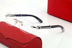 Lunettes Designer-Sonnenbrille für Männer und Frauen, Sonnenbrille, Schwarz, Blau, klare Gläser, Sport, randlos, Carti-Büffelhorn-Brille, modische Brille, Damen-Silber-Holz-Brille