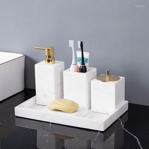 Set di accessori da bagno Volakas in marmo naturale bianco per il bagno Dispenser di sapone classico e minimalista Vassoio portaspazzolino