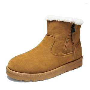 Stiefel außerhalb gebundener Winter Männer warme Pelz Schnee wasserdichtes Wildleder Leder Pelzige Knöchel Mann Flusenplüschschuhe Outdoor im Freien