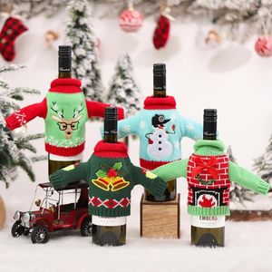 Parti Malzemeleri Şarap Şişesi Kapak Noel Desen Tatil Dekor Örme Kumaş Karikatür Garland Elk için