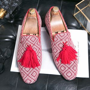 Fashion Loafers Men Shoes Classic Color-blocking Knitted Plaid Tassel Slip-on Business Casual Wedding Party Daily AD197