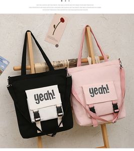 5pcs 물건 자루 여성 캔버스 예 yeah 편지 패치 워크 색상 세로 섹션 크로스 바디 백