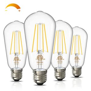 Dimmbare Vintage-LED-Edison-Glühbirnen, 60 Watt-Äquivalent, E26-Glühlampen-Ersatz, 800 lm, hohe Helligkeit, 2700 K, ST58, antike Glühlampen, ETL-gelistet