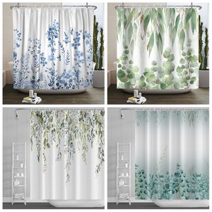 Shower Curtains Green Plant Leaf Vines Flowers Print Modern Nordic Minimalist Polyster Home Decor Bathroom with Hooks 220922