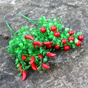 Flores decorativas plástico pimenta vermelha bando de plantas artificiais simulação pimenta de vegetais falsos decoração em casa decoração primavera jardim de outono