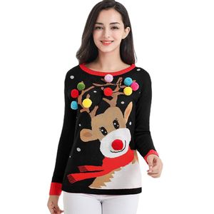 Kvinna tröja varierad fula jultröjor Crew Neck Merry Reindeer Xmas Tree Holiday Knit Pullover Women Fall Clothing XXL