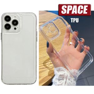 TPU Space Phone Case Case für iPhone 14 13 12 11 XR XS Pro max 6 7 8 plus 2,0 mm HD Löschen Sie transparente Weichkamera -Objektivschutz Rückzugsabdeckung Hülle