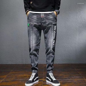 Herr jeans m￤n hip hop herrar japan mode m￤n kl￤der harem byxor casure streetwear skarvade elastiska midja byxor
