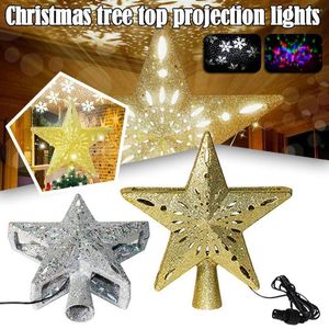 Christmas Decorations 3D Glitter Star Tree Topper With Built-in Rotating LED Snowflake Projector Ornament Home Decor