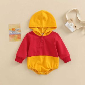 Strampler Schöne Herbstmode Neugeborenes Baby Jungen Mädchen Strampler Kleidung Baumwolle Kontrastfarben Kapuzenspielanzug Overalls Kleidung J220922