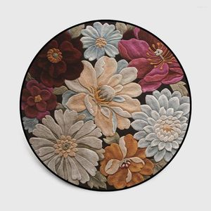 Carpets Europe Type 3D Flower Round Carpet For Livingroom Bedroom Door Hallway Rug Crystal Velvet Non-slip Bathroom Antiskid Mats