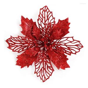 Christmas Decorations 11cm Glitter Poinsettia Flower Decorative Xmas Tree Flowers For Wreath Ornaments Wedding Party Spring Festival X37B