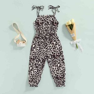 Rompers Girl Jumpsuit Leopard Print Seveless Yeevelessのキーアップロングパンツ幼児の子供の女の子夏ファッションジャンプスーツ服16y J220922