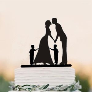 Partyzubehör, schwarzer Acryl-Kuchenaufsatz im Zwillingsstil, Braut und Bräutigam, Hochzeit, zwei Kinder, Jungen, Mädchen, Familie, Dekoration