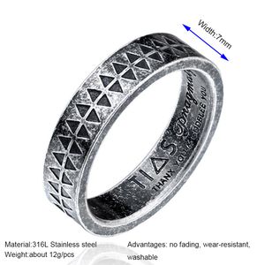 6/7/8/9/10/11/12 Stainless Steel Men Ring Japanese Takahashi Shield Etched Sawtooth Gear Antique Silver Gold Color Punk Waterproof Never Rust Free Finger Jewelry