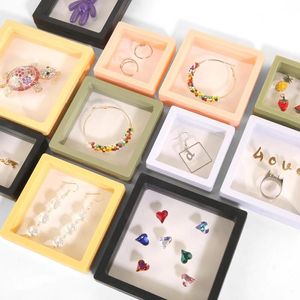 PE Film Jewelry Storage Box 3D Transparent Floating Ring Case Earring Necklace Display Holder Dustproof Exhibition Ornament Cases