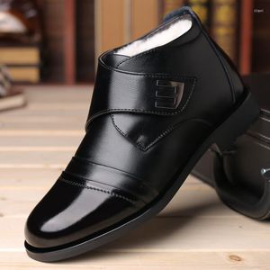 Boots Winter Keep Warm Mens Patent Leather Men Ankle With Velvet Velet Business Casual Solid Round Toe