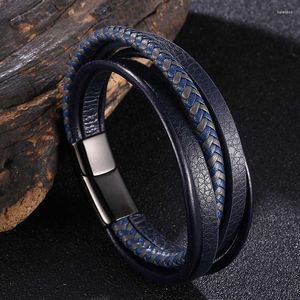 Charm Bracelets Punk Fashion Bracelet Men Multi-layer Bangle Leather Braid Magnet Clasp Jewelry BB1079