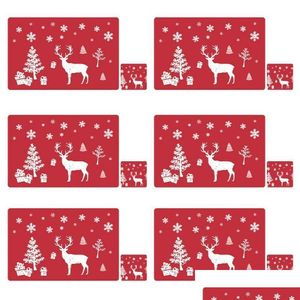 Paspaslar Rectangar 12pcs Mükemmel kırmızı Noel elk placemat tarzı fincan mat aile toplama damla teslimat 2021 dhovm için ısıya dirençli