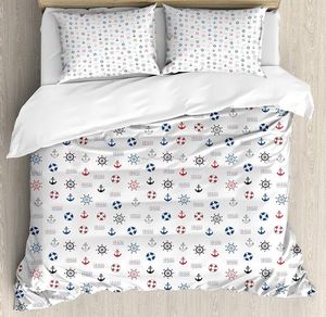 Bedding Sets Nautical Duvet Cover Set Marine Elements Featured Lifebuoy Anchor Compass Sea Waves Kids Nursery Theme Decorative 3 Piece Bed