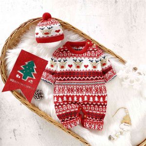 Rompers Christmas Newborn Baby Autumn Winter Warm Knit Boys Costume Girls Clothes Overall Jumpsuits Hat J220922