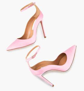 Luxury brands shoes Sexy Women dress Bride pumps high heels aquazz- Love Affair Pump 105mm ankle strap pointy toe satin leathers black pink 35-42